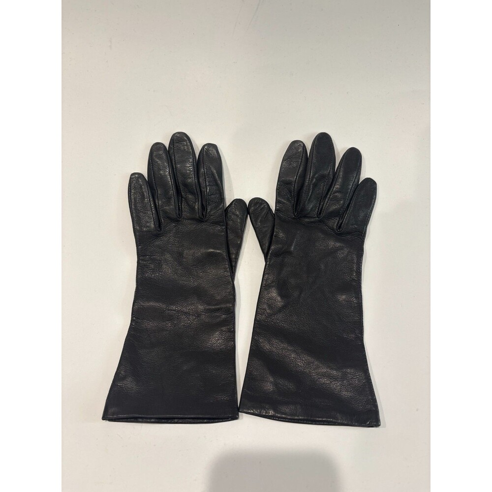 Lord & Taylor Black Leather Long Gloves Silk Lined Women's Size 6.5